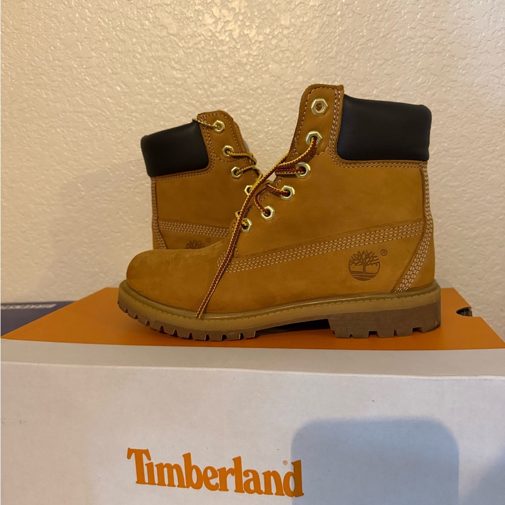 Timberland Wheat Nubuck Boots with Black Collar